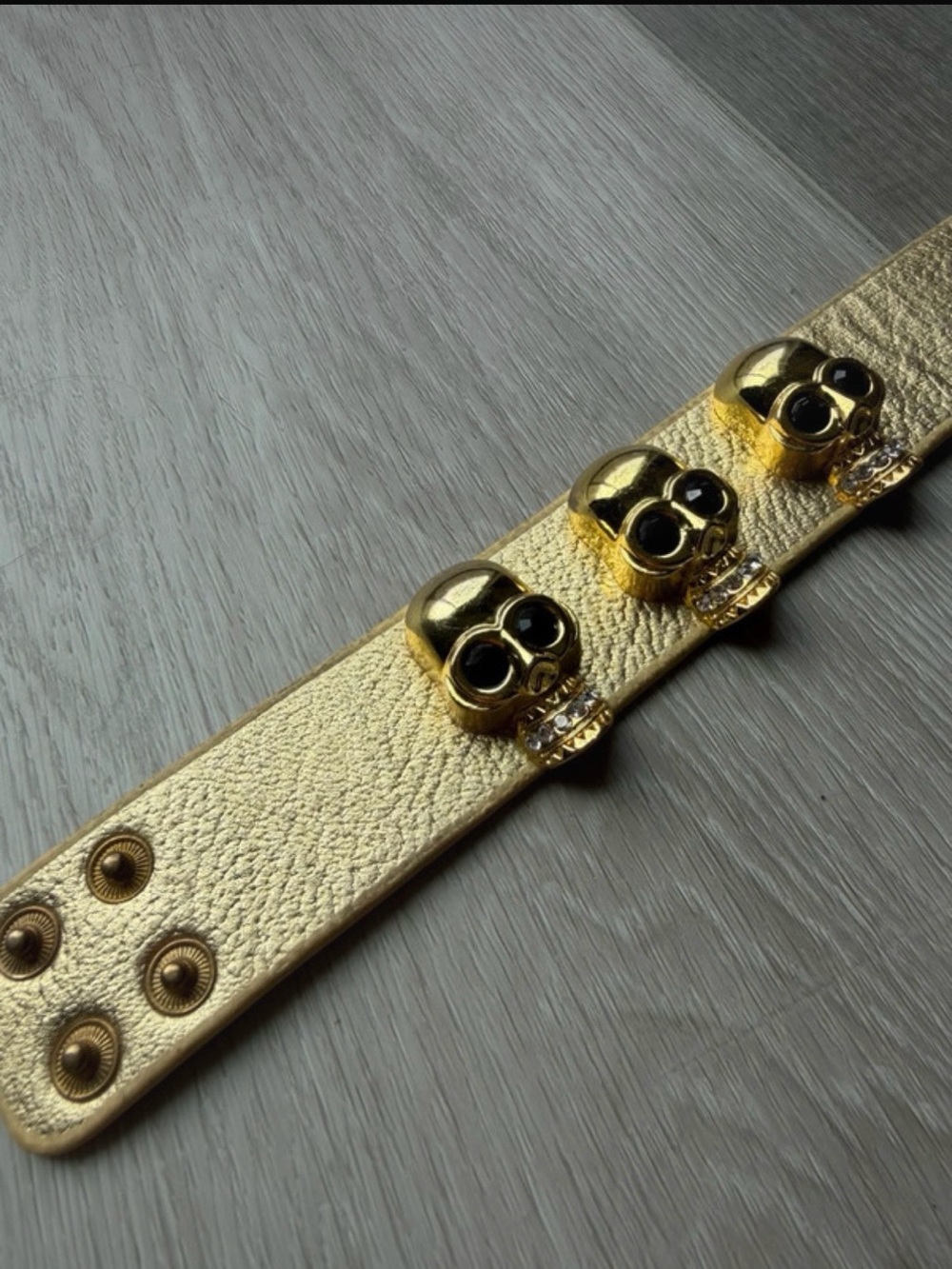 Gold Skull Accent Leather Bracelet - Men Accessories